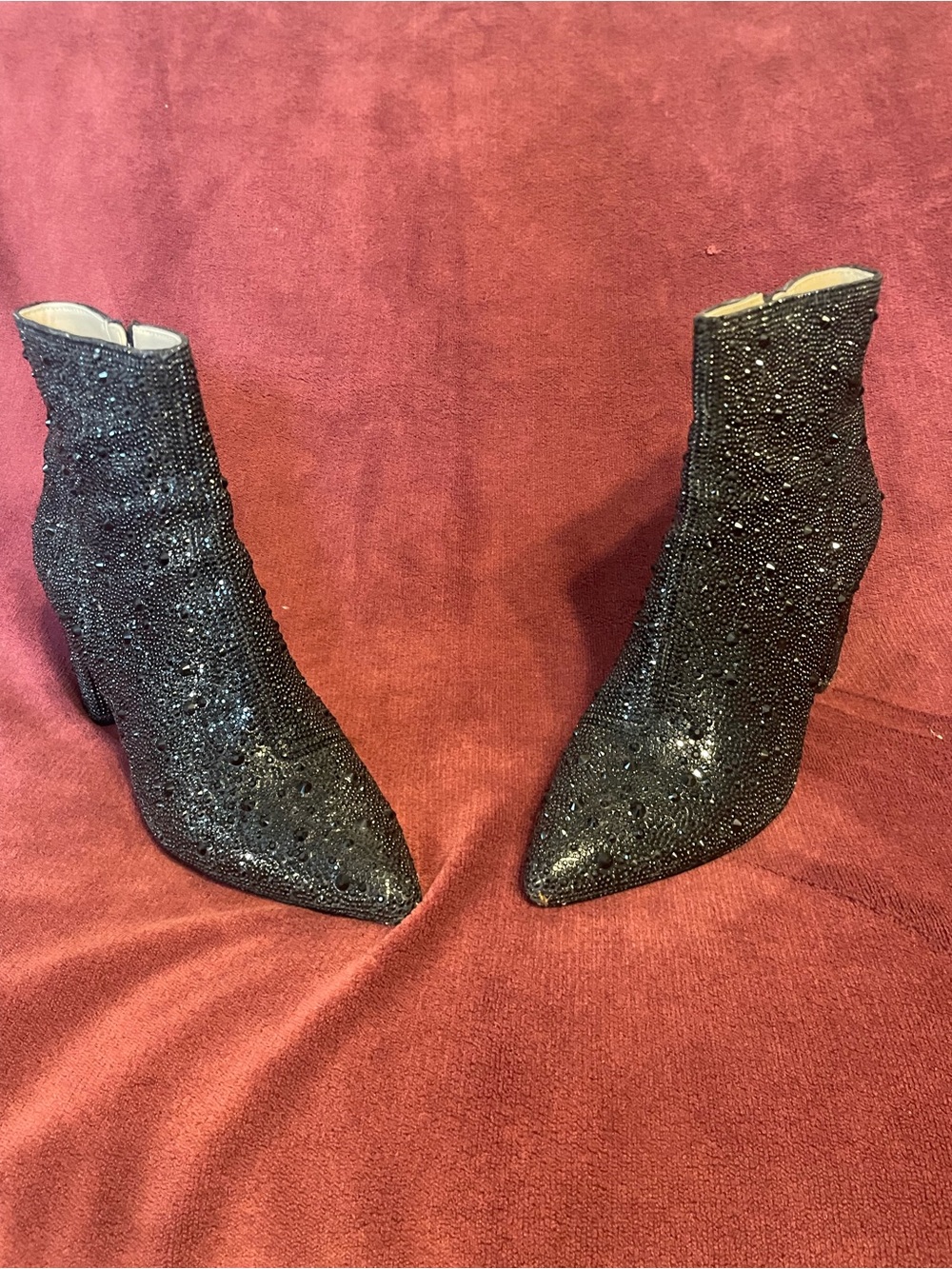 Betsey Johnson Black Crystal Embellished Pointed Toe Booties. Original box.
